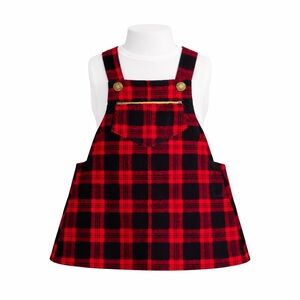 Size 6M OshKosh Bgosh Baby Girls Buffalo Plaid Overall Dress Red Black